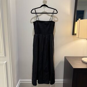 COS — BLACK SHIRRED MIDI DRESS